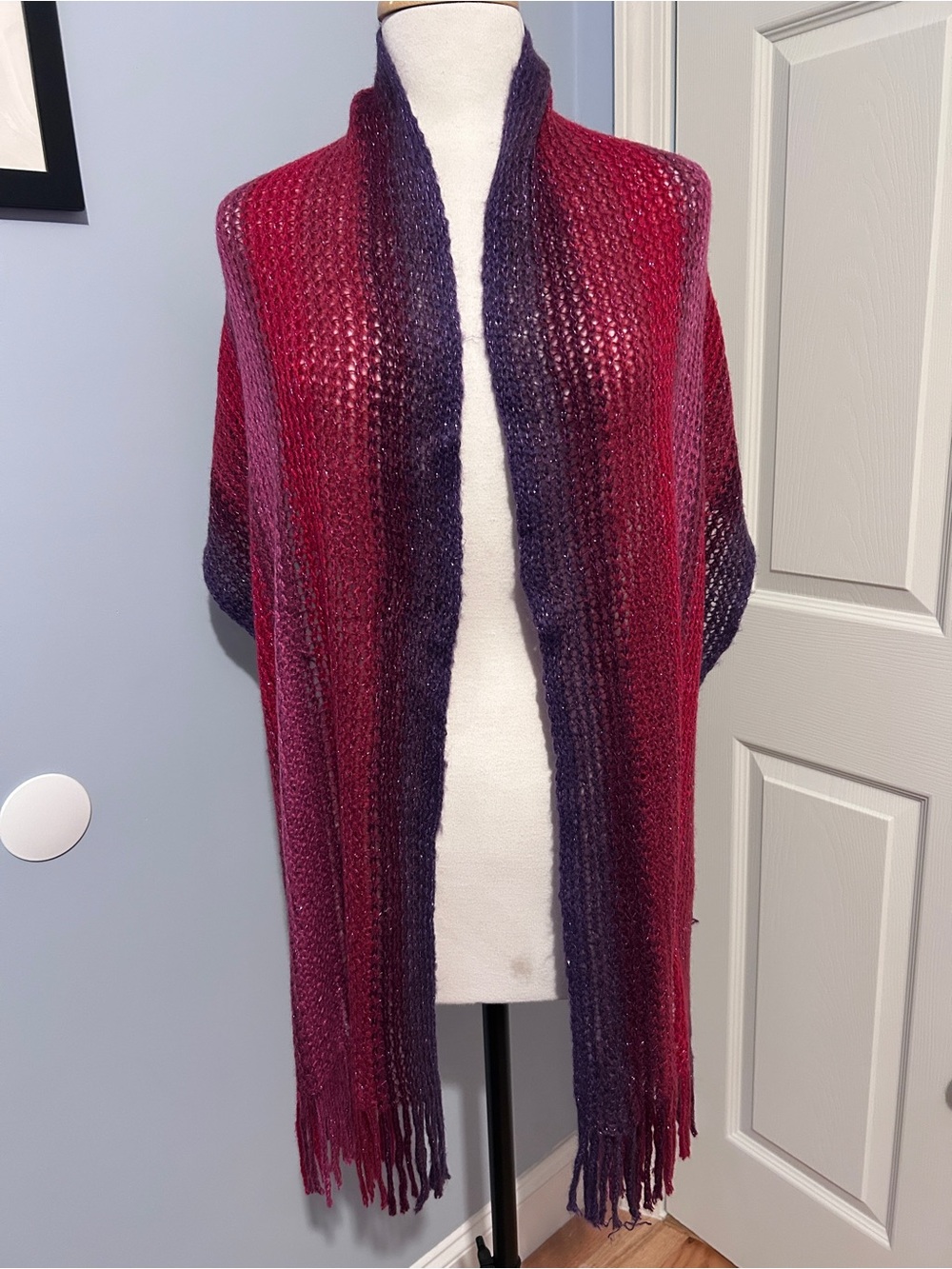 Gradient Knit Scarf Cardigan - Red to Purple